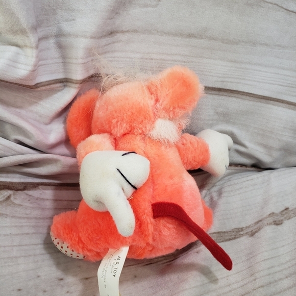 Vintage Neon Orange Mouse Pointing Flipping Bird Plush Stuffed Toy 6 Inch - Picture 6 of 9